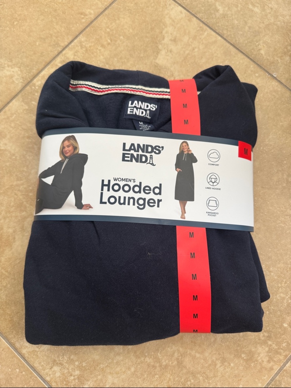 Lands' End Women's Hooded Lounger in Navy with Red Accent